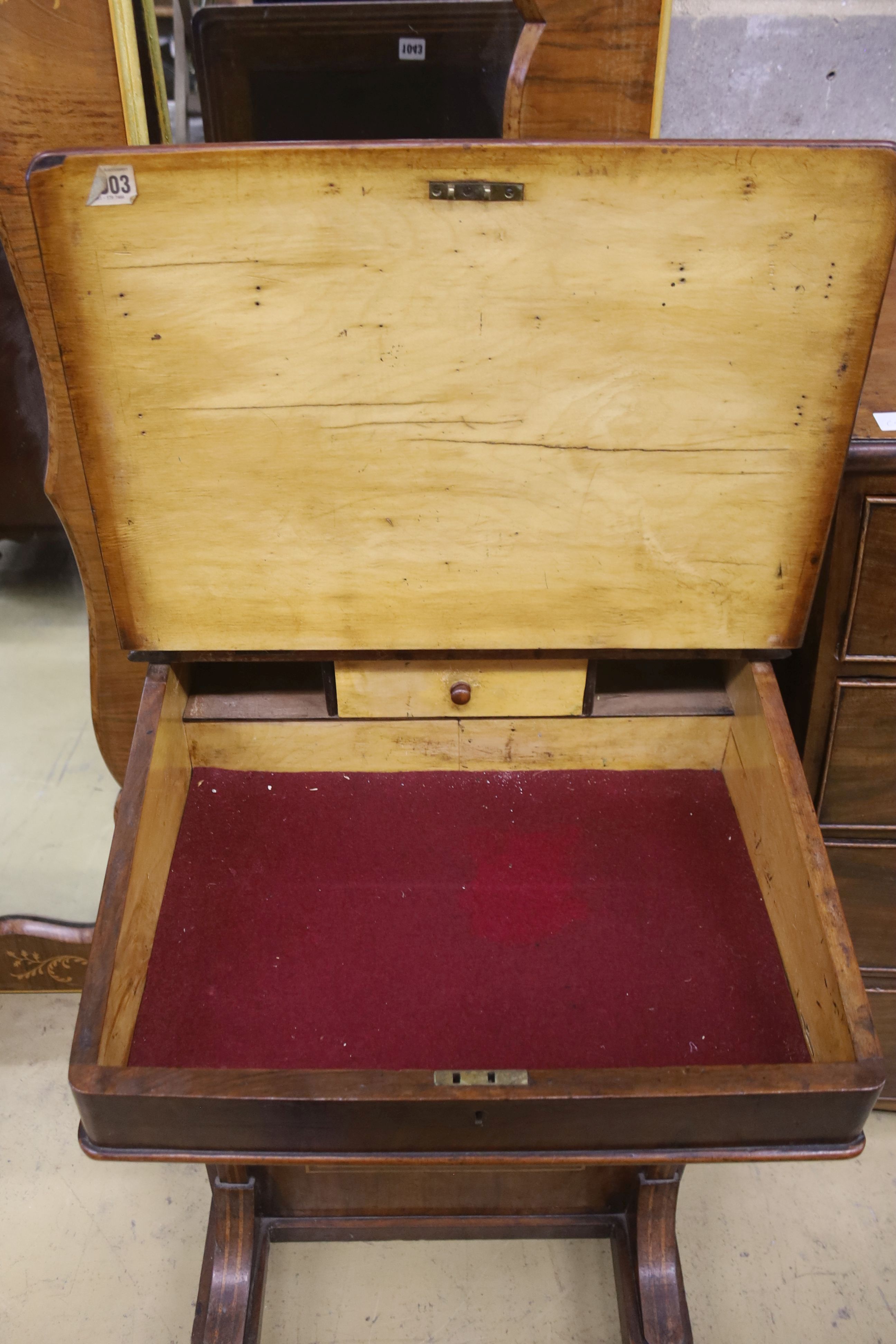 A late Victorian walnut davenport, width 53cm, depth 55cm, height 78cm